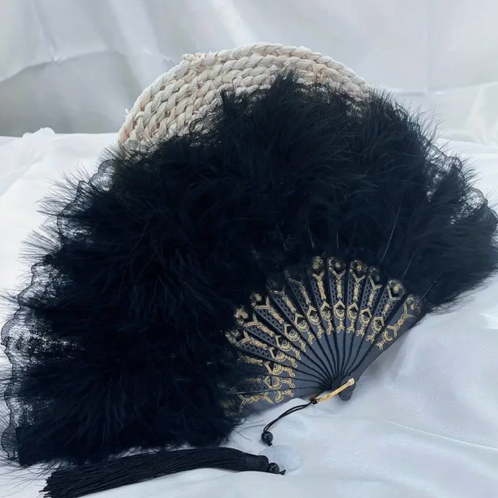 Elegant Black Feather Fan
